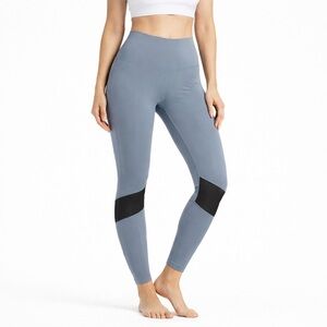 Leonisa High-Rise Compression Performance Leggings Mesh Panels XL Blue-Gray